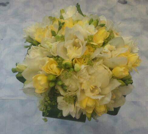 Eileen Jenkins Cymidium orchid and freesia bridal tie posy